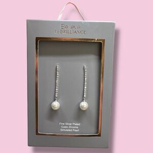 Beauty by Brilliance‎ Silver Plated Simulated Pearl CZ Earrings approx. 3…